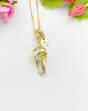 18K Gold Plated Jellyfish Pendant Necklace, Cubic Zirconia Charm, Ocean Beach Jewelry