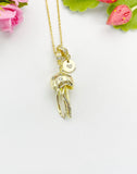 18K Gold Plated Jellyfish Cubic Zirconia Pendant Gold Necklace, Ocean Beach Sea Life Lover Gift, N6930