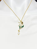 Lily of Valley Flower Shell Pearl Charm Gold Necklace, Lilium Lilies Floral Jewelry, N6561