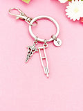 Silver Medical Keychain • Crutches Caduceus Charm • Orthopedic Healthcare Gift, N1980M