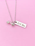 Silver Barbell Weightlifting 315lbs Charm Necklace, N6755W