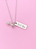 Silver Barbell Weightlifting 315lbs Charm Necklace, N6755W