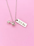 Silver Barbell Weightlifting 315lbs Charm Necklace, N6755W