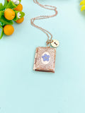 Forget Me Not Miniature Book Locket Rose Gold Necklace, N2130RG