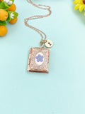 Forget Me Not Miniature Book Locket Rose Gold Necklace, N2130RG