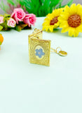 Forget Me Not Miniature Book Locket Gold Necklace, N2130G