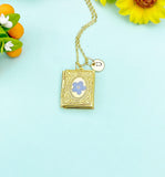 Forget Me Not Miniature Book Locket Gold Necklace, N2130G
