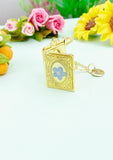 Forget Me Not Miniature Book Locket Gold Necklace, N2130G