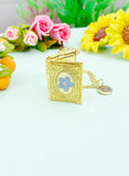 Forget Me Not Miniature Book Locket Gold Necklace, N2130G