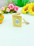 Forget Me Not Miniature Book Locket Gold Necklace, N2130G