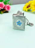Forget Me Not Miniature Book Locket Silver Necklace, N2130S