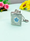 Forget Me Not Miniature Book Locket Silver Necklace, N2130S