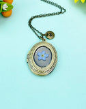 Forget Me Not Real Flower Oval Locket Bronze Necklace, Wedding Gift, N6934