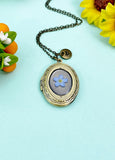 Forget Me Not Real Flower Oval Locket Bronze Necklace, Wedding Gift, N6934