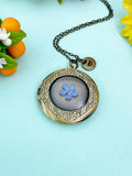 Forget Me Not Real Flower Locket Bronze Necklace, Wedding Gift, N6933