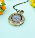 Forget Me Not Real Flower Locket Bronze Necklace, Wedding Gift, N6933