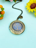 Forget Me Not Locket Bronze Necklace, Wedding Gift, N6933A
