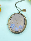 Dandelions and Forget Me Not Large Locket Bronze Necklace, N6935
