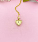 Gold Heart Locket Necklace, Initial Monogram, Personalized Jewelry, D392GA