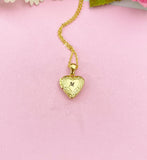 Gold Heart Locket Necklace, Initial Monogram, Personalized Jewelry, D392GA