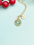 Christmas Wreath Gold Enamel Necklace, N6936