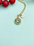 Christmas Wreath Gold Enamel Necklace, N6936