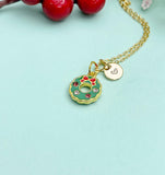 Christmas Wreath Gold Enamel Necklace, N6936