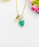 Gold Green Heart Pendant 18K Gold Plated Necklace, Dainty Personalized Gift for Her, N7031