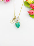 Gold Green Heart Pendant 18K Gold Plated Necklace, Dainty Personalized Gift for Her, N7031