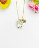 Heart Wearing Crown Cubic Zirconia Pendant Gold Necklace Gift for Her, N7032
