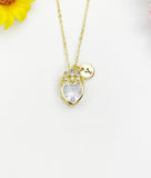 Heart Wearing Crown Cubic Zirconia Pendant Gold Necklace Gift for Her, N7032