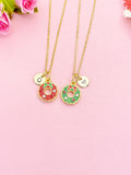 Red Christmas Wreath Bowknot Gold Enamel Necklace, N6936R