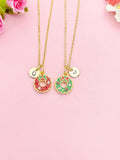 Red Christmas Wreath Bowknot Gold Enamel Necklace, N6936R
