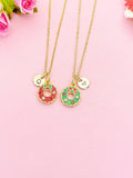 Red Christmas Wreath Bowknot Gold Enamel Necklace, N6936R