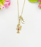 Red Lobster Cubic Zirconia Gold Necklace, Ocean Beach Sea Life Lover Gift, N6947