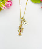 Red Lobster Cubic Zirconia Gold Necklace, Ocean Beach Sea Life Lover Gift, N6947
