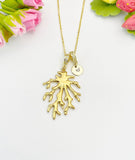 18K Gold Plated Coral Branch Necklace with Hand Stamped Initial Charm