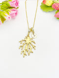 18K Gold Plated Coral Branch Necklace with Hand Stamped Initial Charm