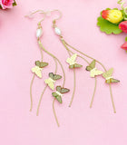 Gold Butterfly Tassel Long Earrings Dainty Insect Jewelry Gift for Her, N2924
