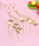 Gold Butterfly Tassel Long Earrings Dainty Insect Jewelry Gift for Her, N2924