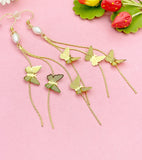 Gold Butterfly Tassel Long Earrings Dainty Insect Jewelry Gift for Her, N2924