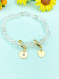 Gold Natural Quartz Heart and Initial Bracelets, N6950
