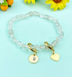 Gold Natural Quartz Heart and Initial Bracelets, N6950