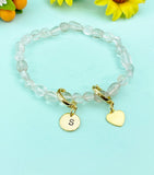 Gold Natural Quartz Heart and Initial Bracelets, N6950