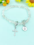 Silver Natural Quartz Cross and Initial Bracelets, N6951