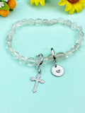 Silver Natural Quartz Cross and Initial Bracelets, N6951
