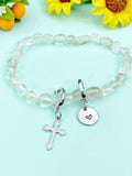 Silver Natural Quartz Cross and Initial Bracelets, N6951