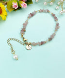 Gold Natural Quartz Bracelet with Pearl and Personalized Initial Charm, Gemstone Jewelry, N6954