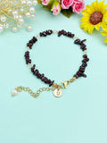 Gold Natural Garnet Bracelet with Pearl and Personalized Initial Charm, Gemstone Jewelry, N6955
