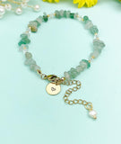 Gold Natural Green Aventurine Bracelet with Pearl and Personalized Initial Charm, Gemstone Jewelry, N6956